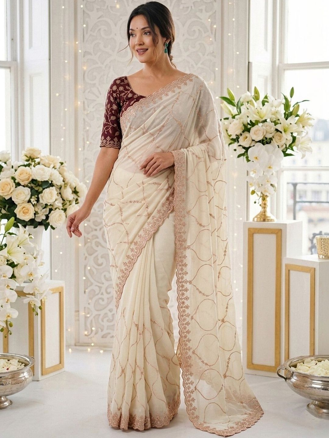 Satrani Embellished Embroidered Pure Georgette Saree With Designer Blouse-picture-47