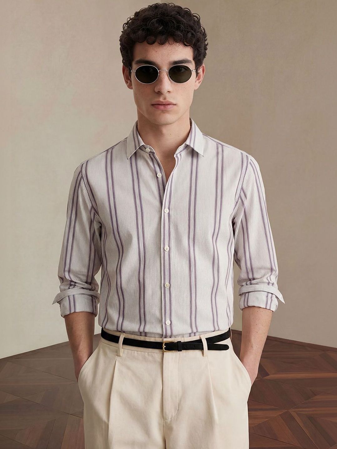 Snitch Men Slim Fit Multi Stripes Striped Party Shirt