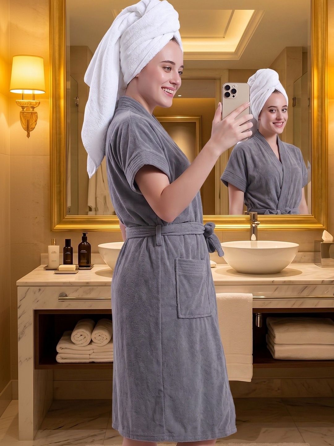 HotGown Cotton Knee Length Bath Robe & Wraps-image-16