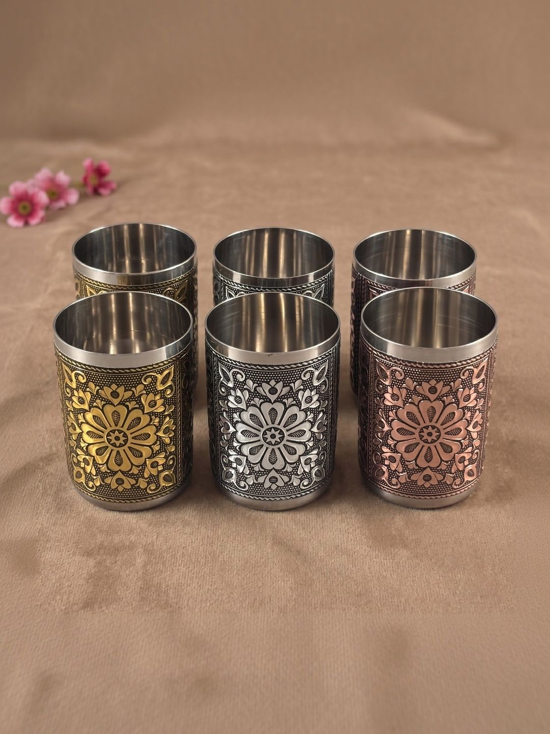GIFTGUYS Multicoloured 6 Hand-Painted Stainless Steel Water Glass-picture-22
