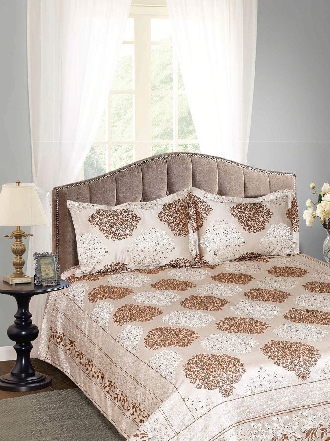 Victor Brown Floral Double Bed - King Bed Covers-picture-10