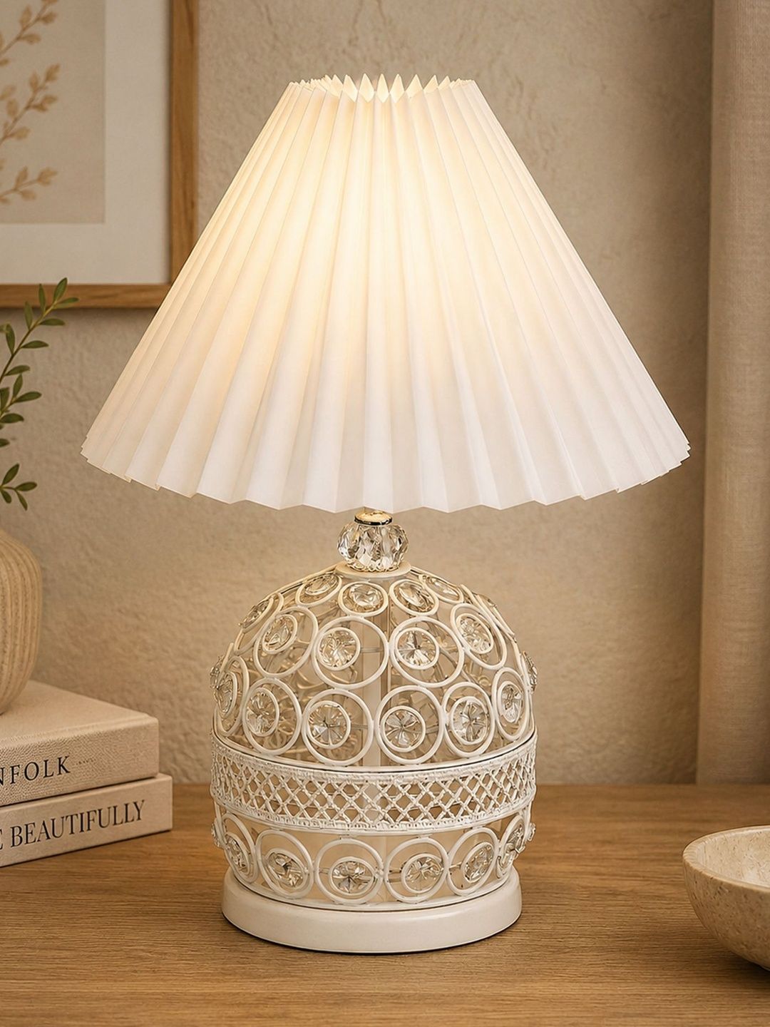 Glowhere White Textured Metal Contemporary Bell Shaped Table Lamp-image-46