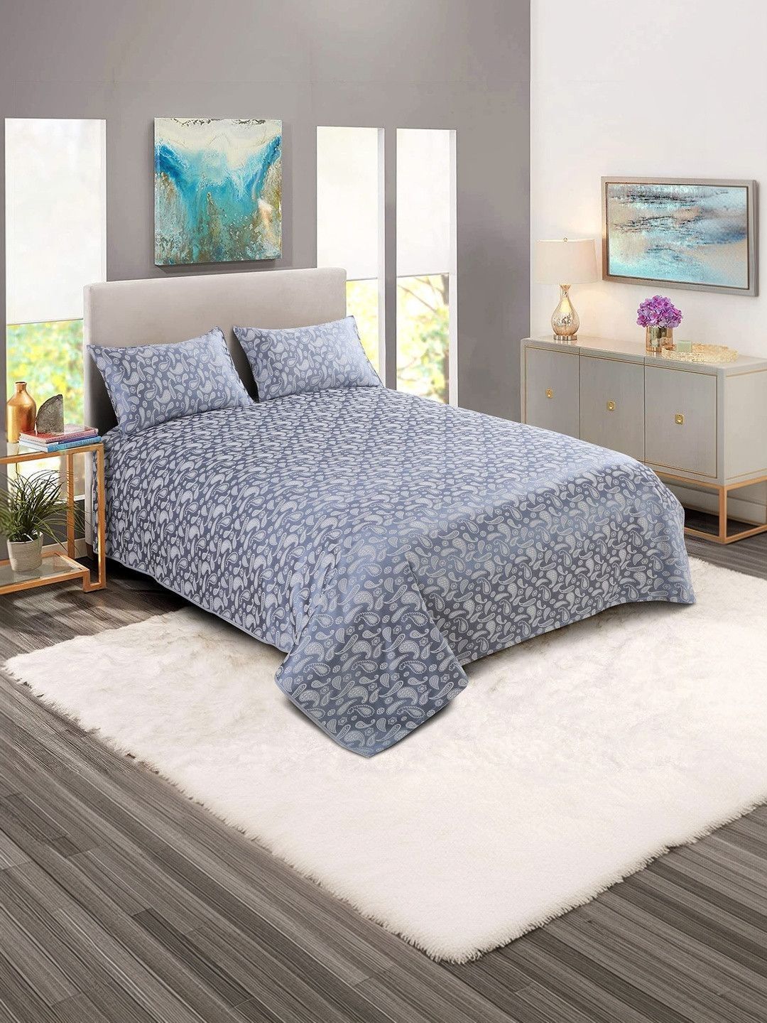 Victor Grey Floral Double Bed - King Bed Covers-image-21