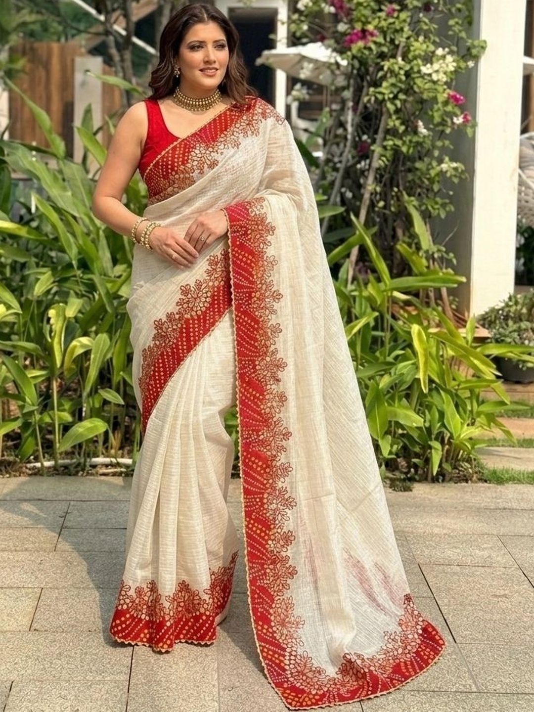 Kalista Embellished Embroidered Pure Georgette Bandhani Saree-image-6