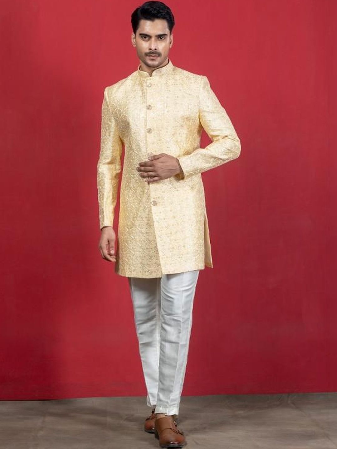 EKYAA Men Mandarin Collar Sherwani-picture-38