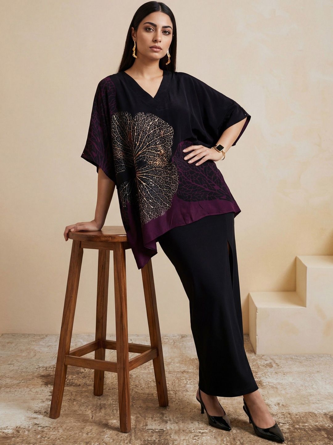Satya Paul Print Kimono Sleeve Crepe Kaftan Top-picture-26