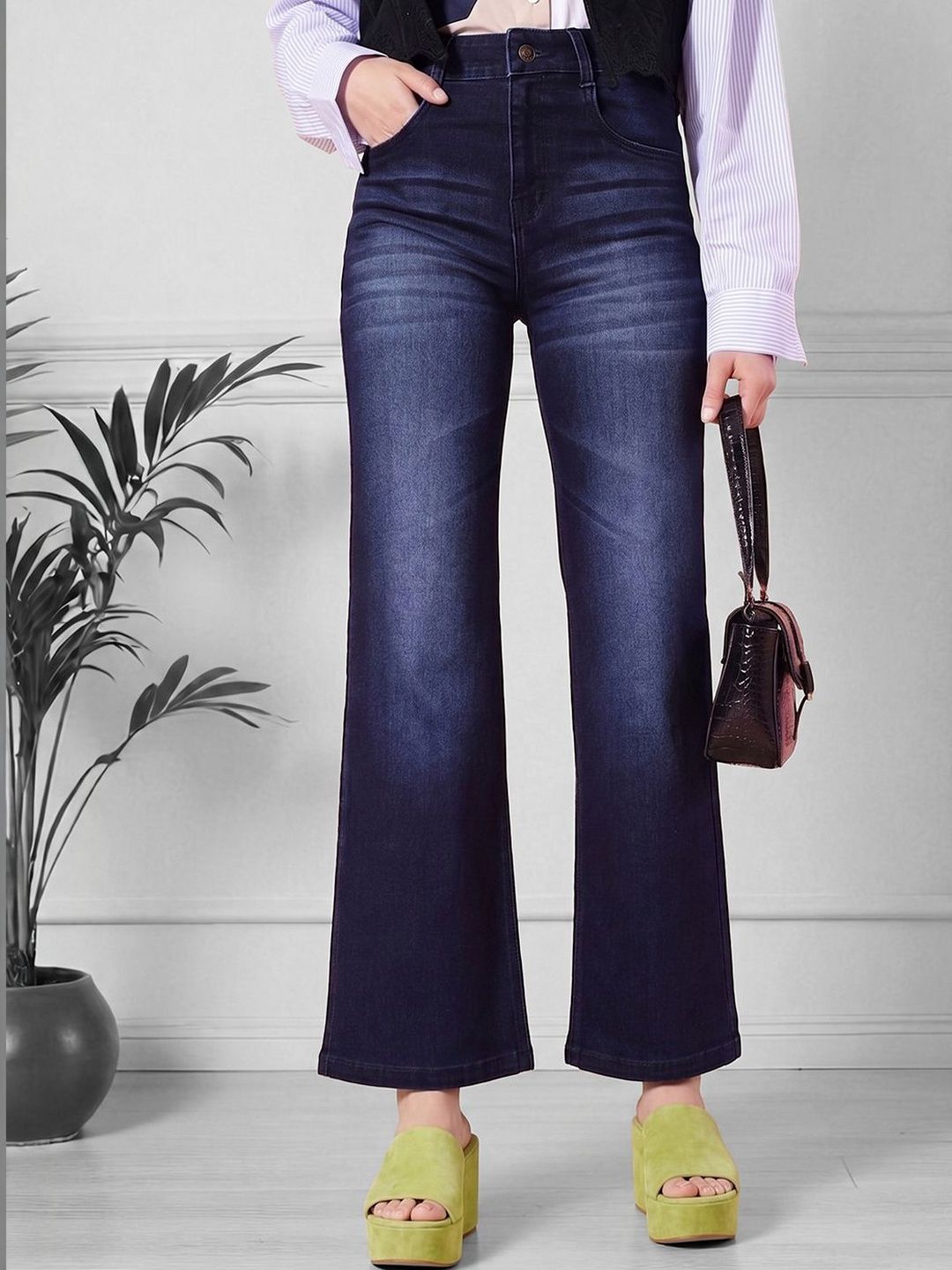 Mast & Harbour Women Wide Leg Mid Rise Clean Look Regular Stretchable Denim Jeans-picture-29