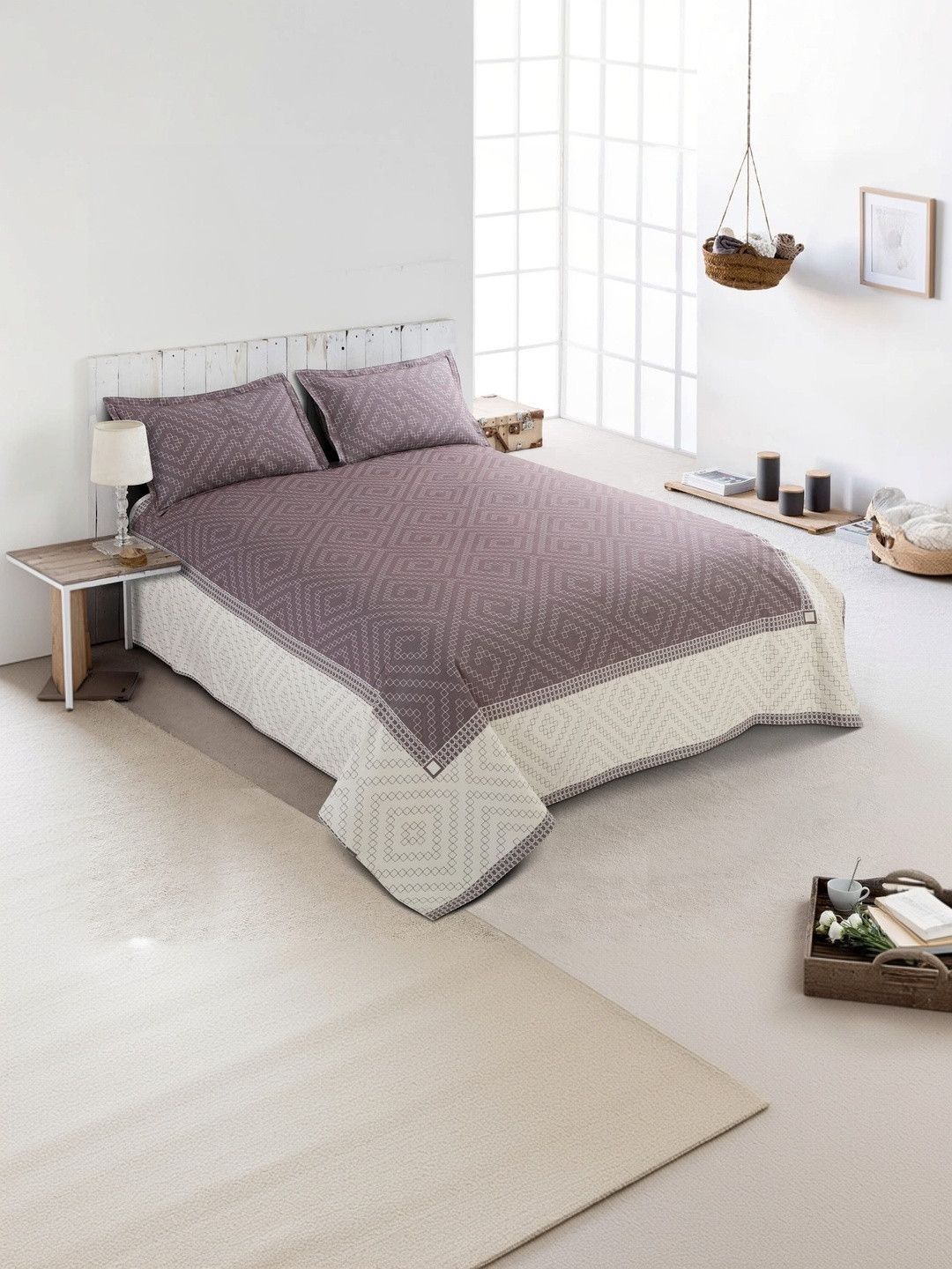 Victor Coffee Brown Geometric Cotton Double Bed - King Bed Covers-picture-51