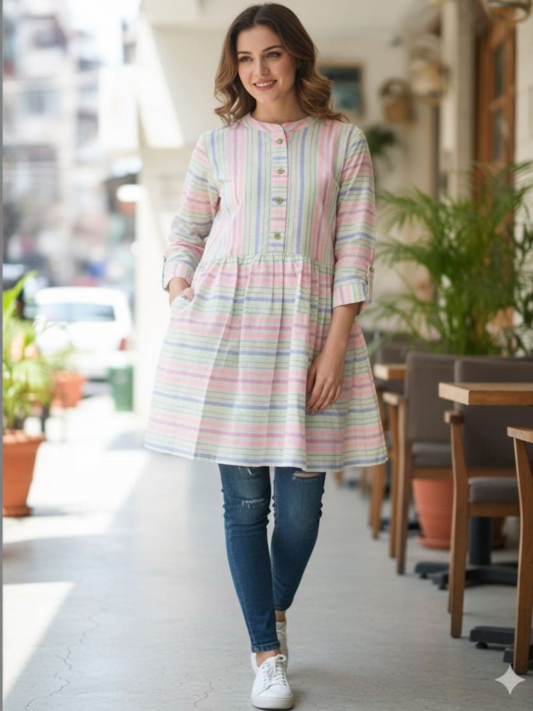 Silakaari Striped Pure Cotton Empire Kurti-picture-58