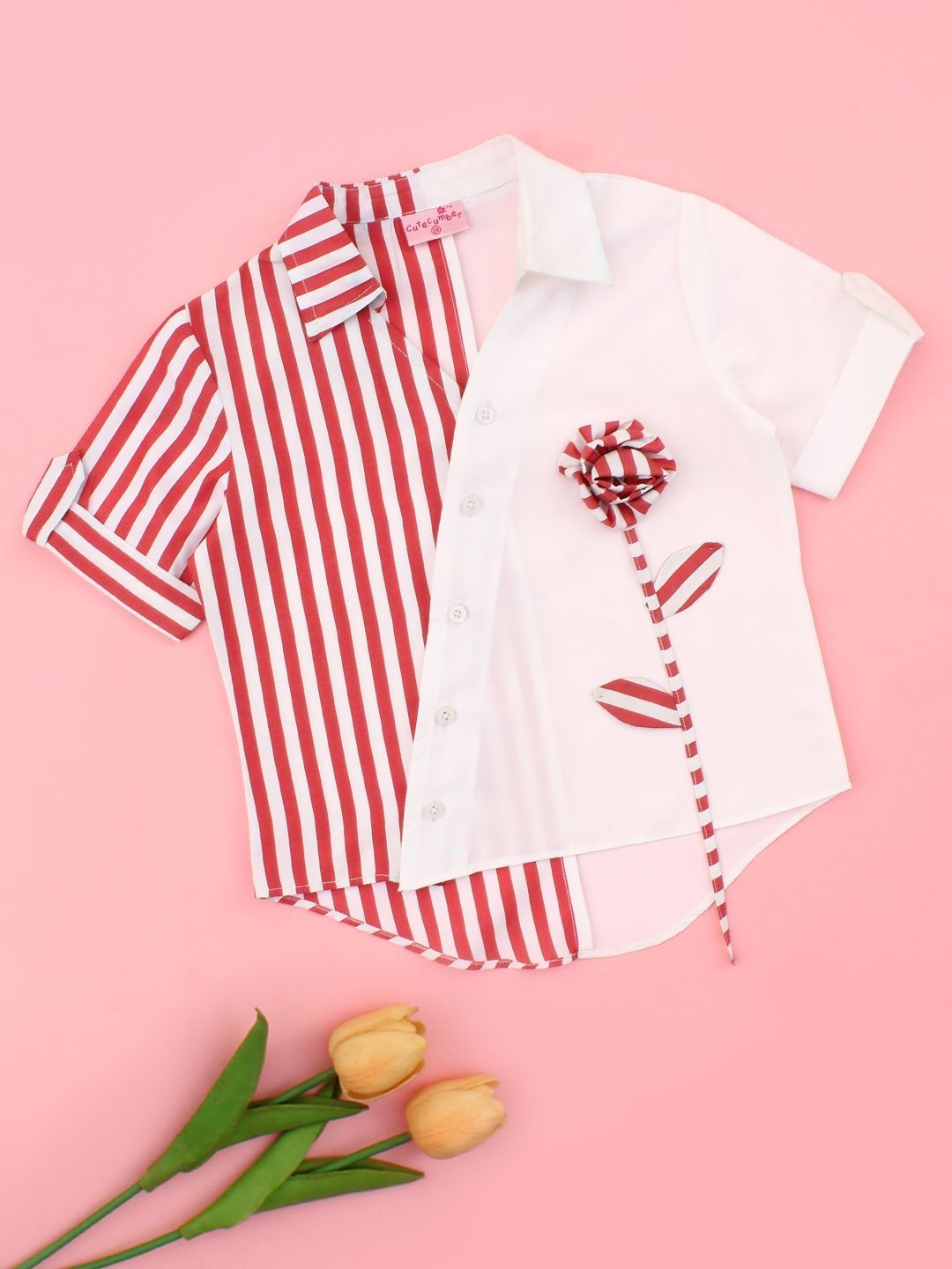 CUTECUMBER Girls Classic Multi Stripes Colourblocked Casual Shirt-picture-12