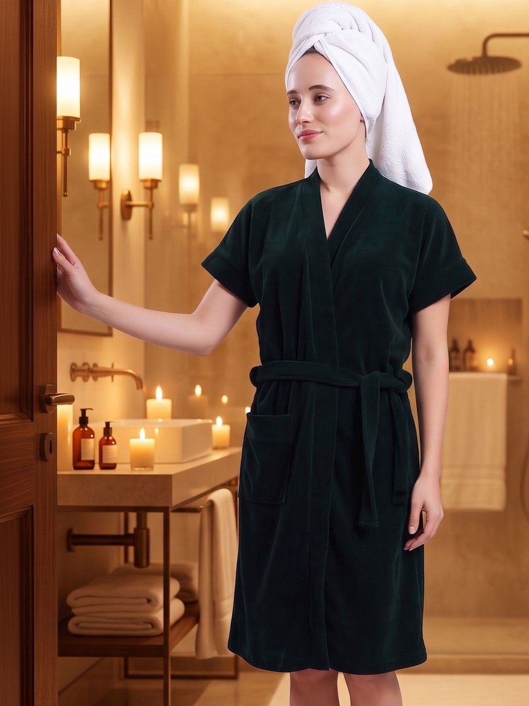 HotGown Cotton Knee Length Bath Robe & Wraps-image-46