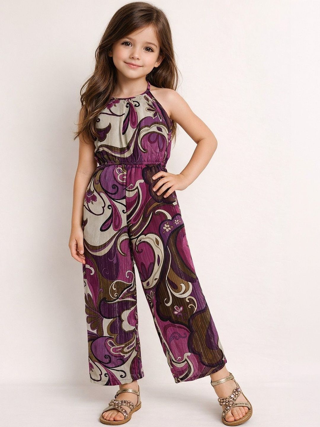 YK Girls Halter Neck Printed Basic Jumpsuit-image-29