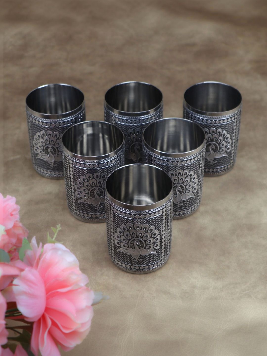 GIFTGUYS Silver-Toned 6 Hand-Painted Stainless Steel Water Glass-image-48