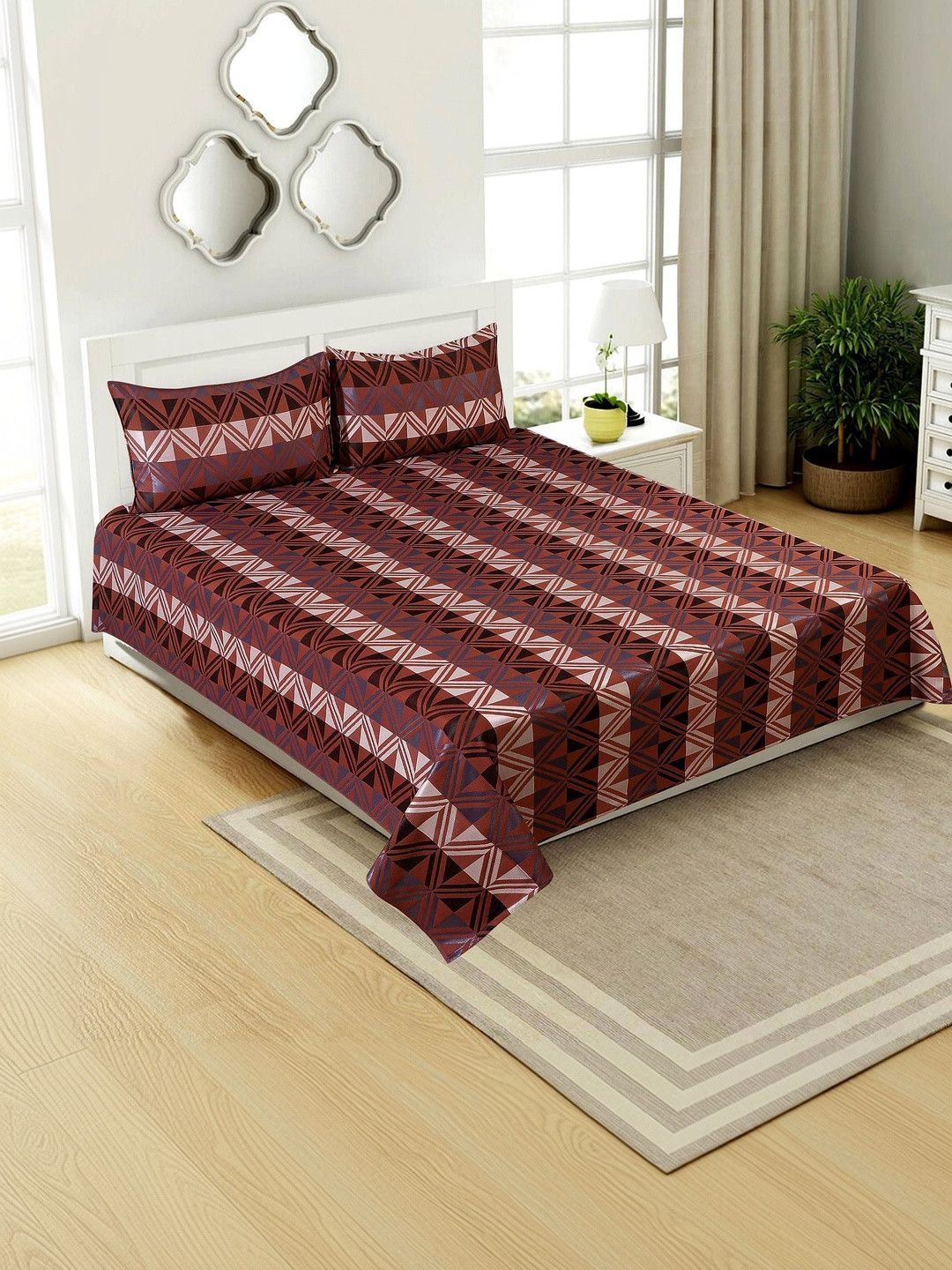 Victor Coffee Brown Geometric Double Bed - King Bed Covers-image-31