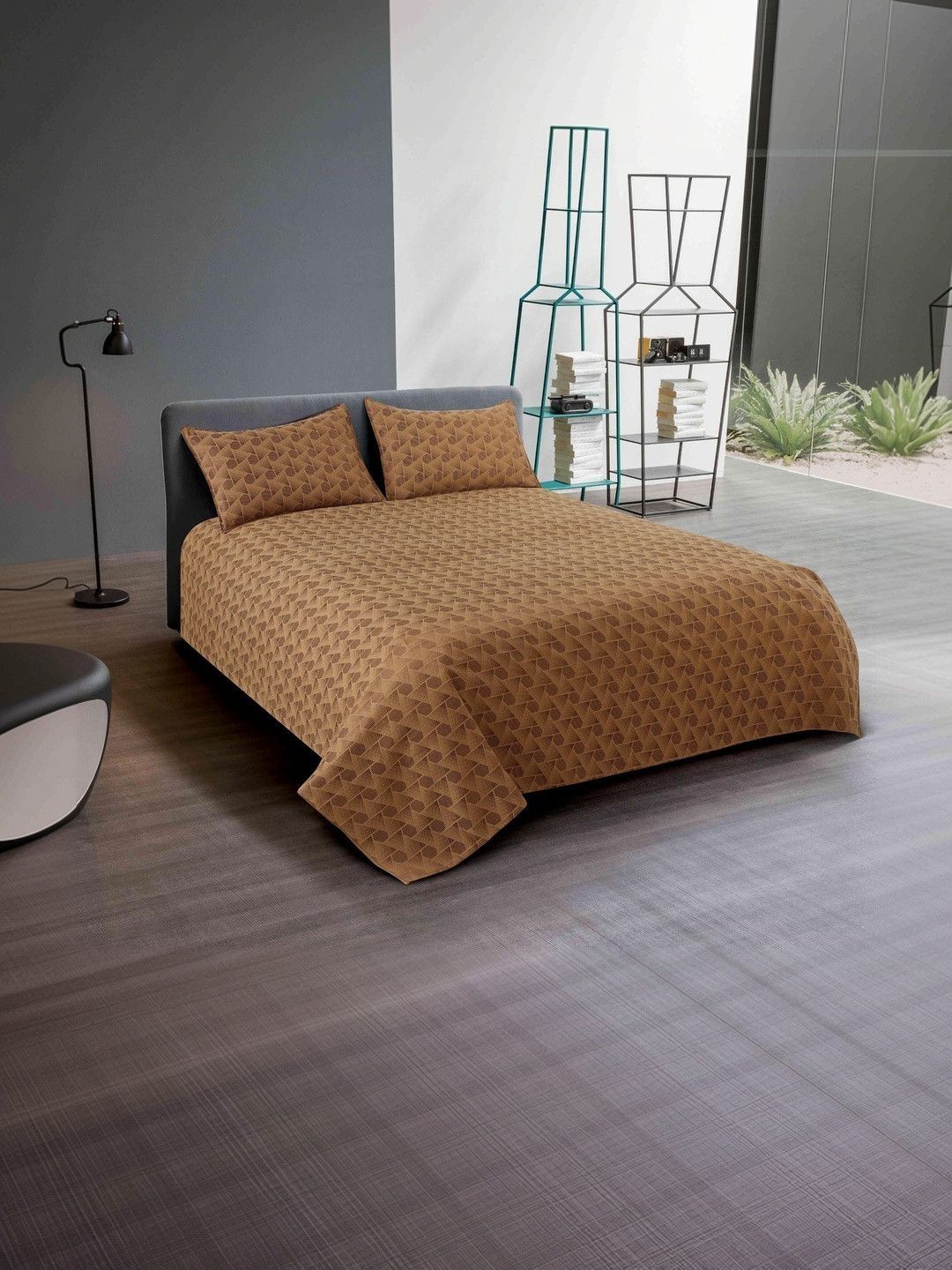 Victor Coffee Brown Geometric Double Bed - King Bed Covers-picture-32