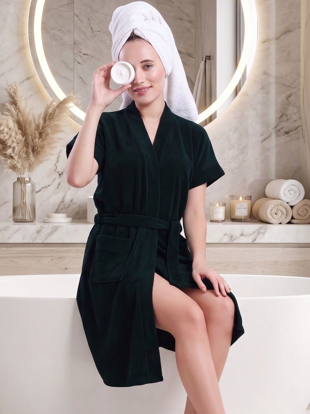 HotGown Cotton Knee Length Bath Robe & Wraps-image-43