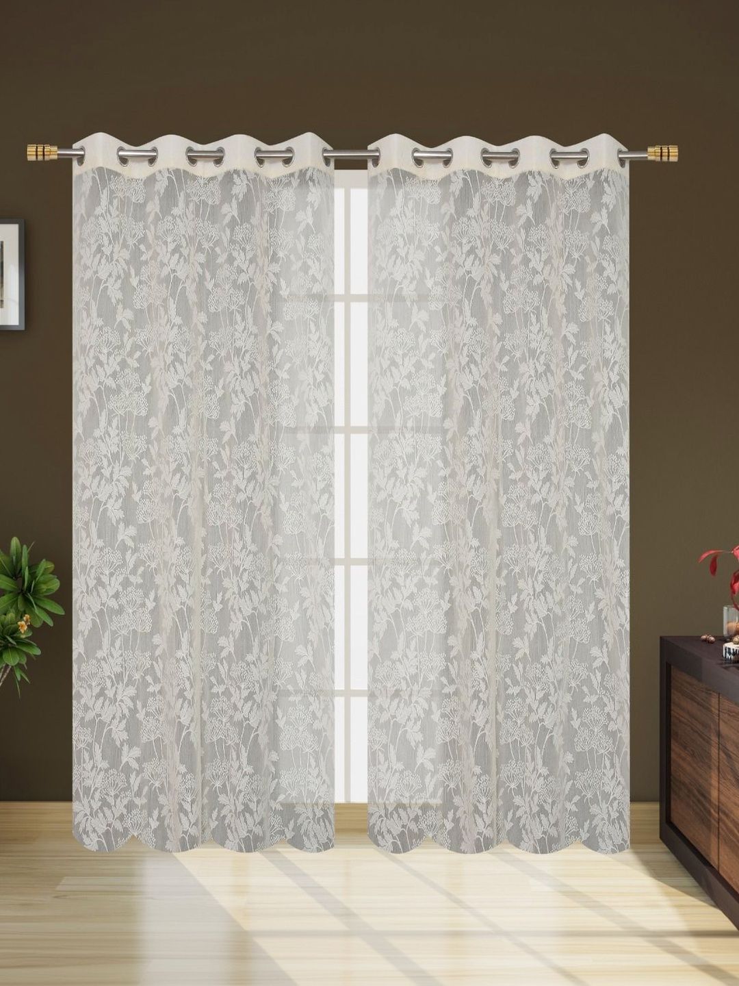 Vervique Cream-Coloured Floral Sheer Door Curtain-image-7