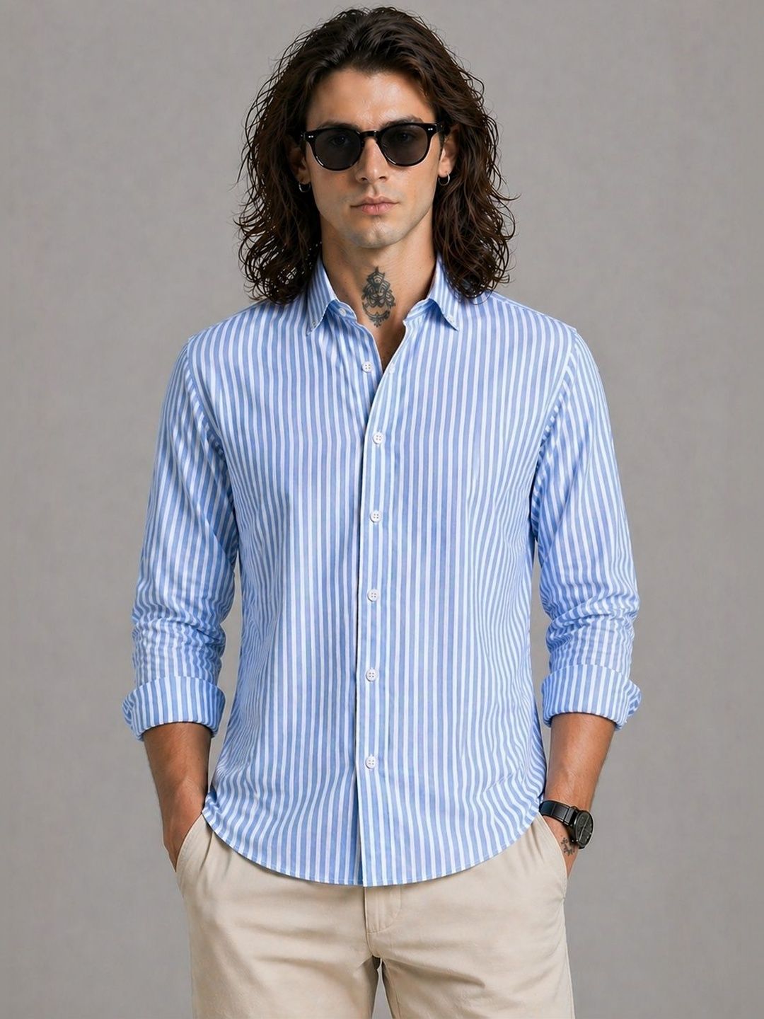 XENOR Men Slim Fit Striped Casual Shirt-picture-50
