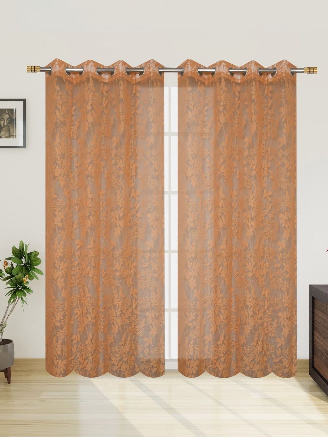 Vervique Brown Floral Sheer Window Curtain-image-21