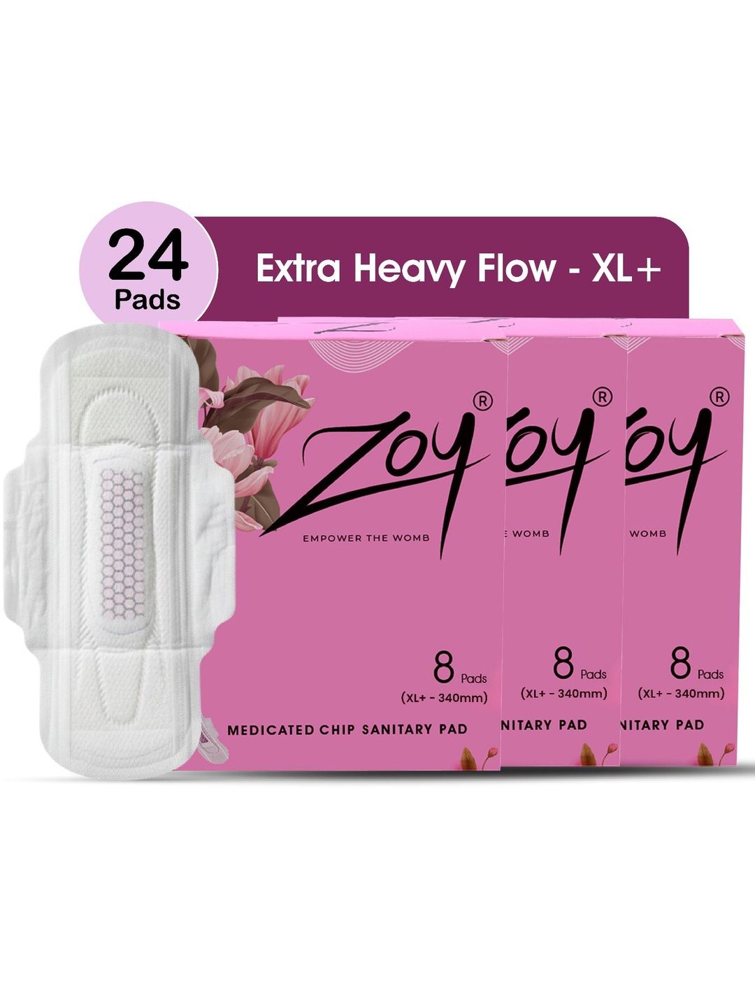 ZOY Set Of 3 Rash Free Sanitary Napkins - XL- 8 Pads Each-image-27