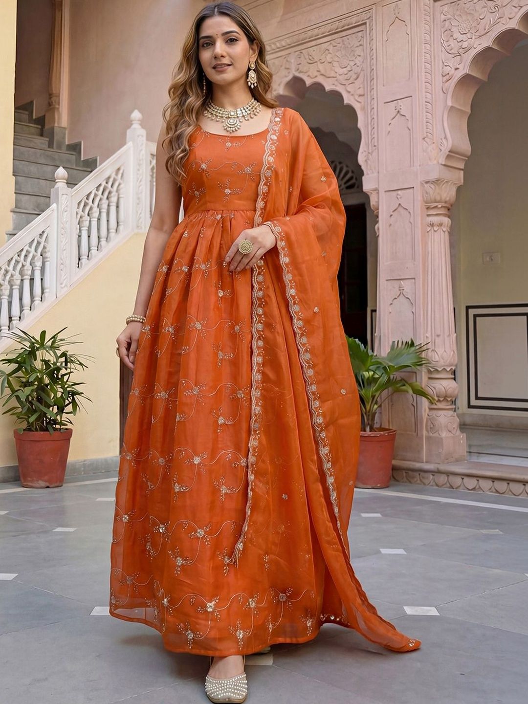 ASHTARANI Floral Embroidered Fit & Flare Maxi Dress-picture-35