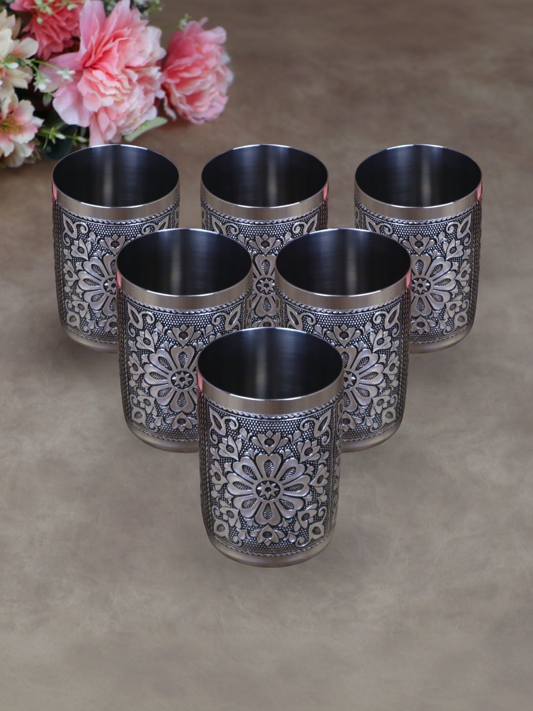 GIFTGUYS Silver-Toned 6 Hand-Painted Stainless Steel Water Glass-image-19