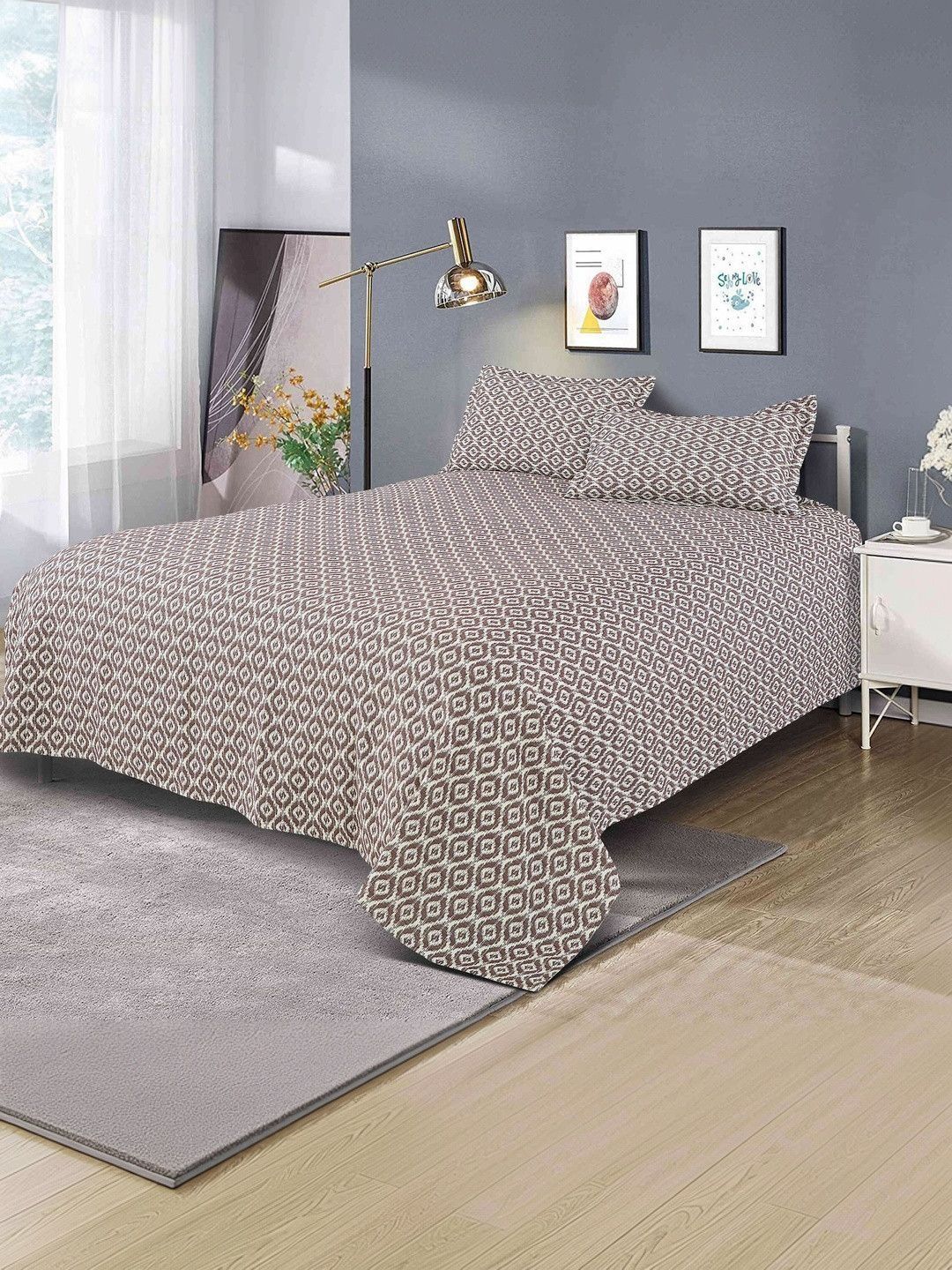 Victor Coffee Brown Geometric Double Bed - King Bed Covers-picture-17