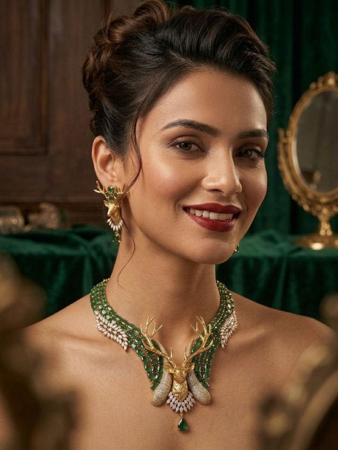 Nui Gold-Plated Enamelled Cubic Zirconia Necklace and Earrings-picture-54