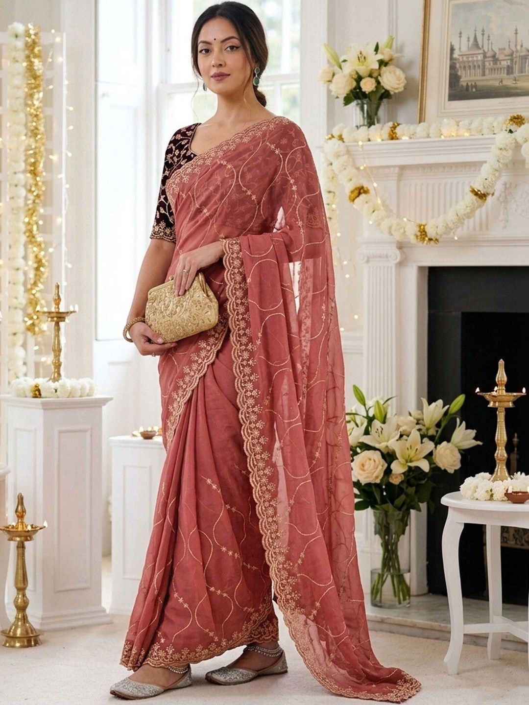 Satrani Woven Design Embroidered Pure Georgette Saree-picture-47