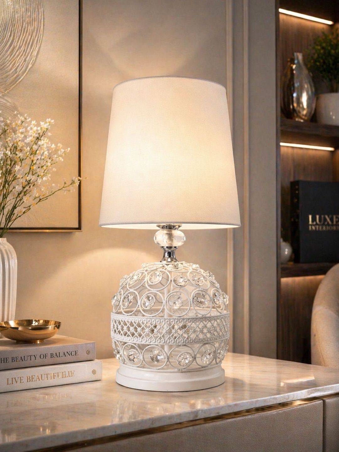 Glowhere White Textured Metal Contemporary Abstract Shaped Table Lamp-picture-16