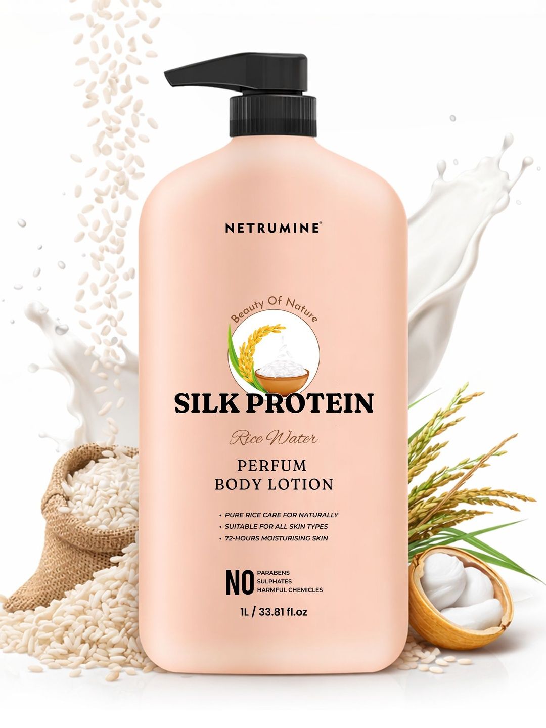 NETRUMINE Silk Protein Rice Water Perfume Body Lotion - 1L-image-24