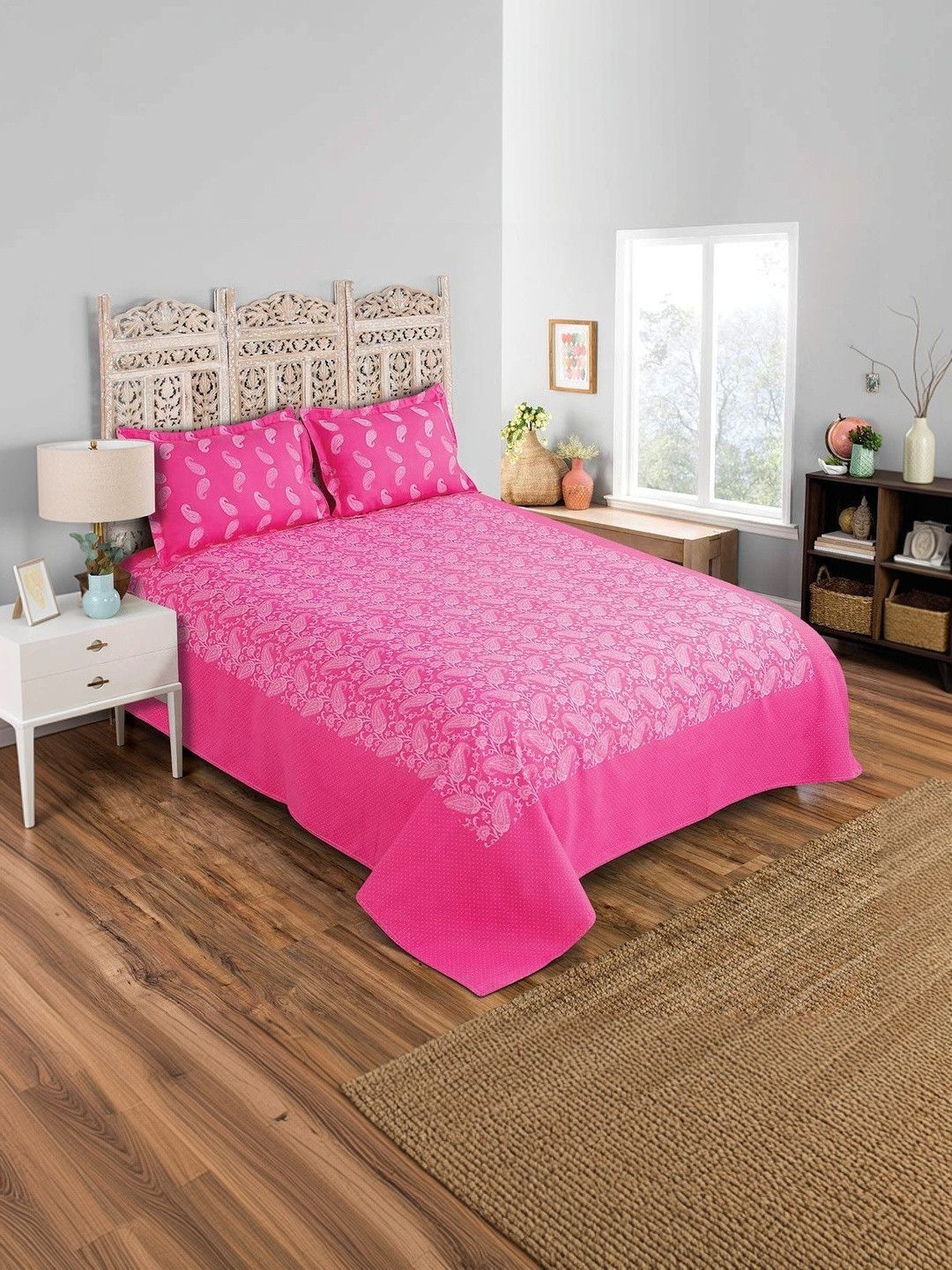 Victor Magenta Floral Cotton Double Bed - King Bed Covers-picture-29