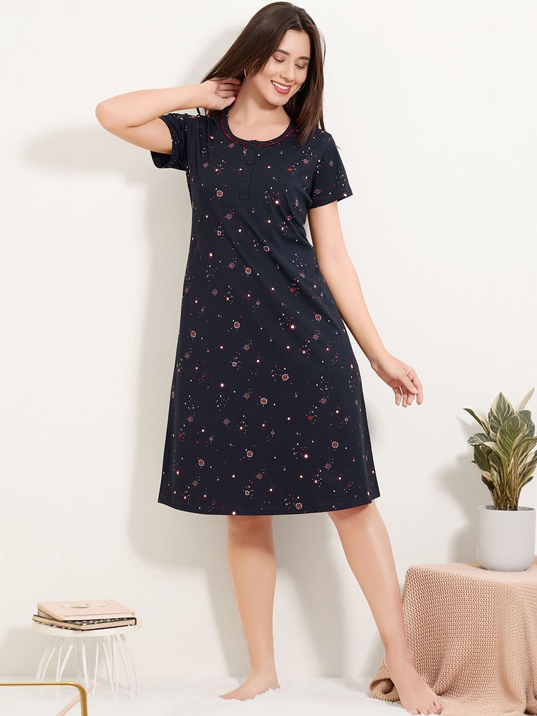 QUIRA Women Printed Regular Fit Nightdress-image-4