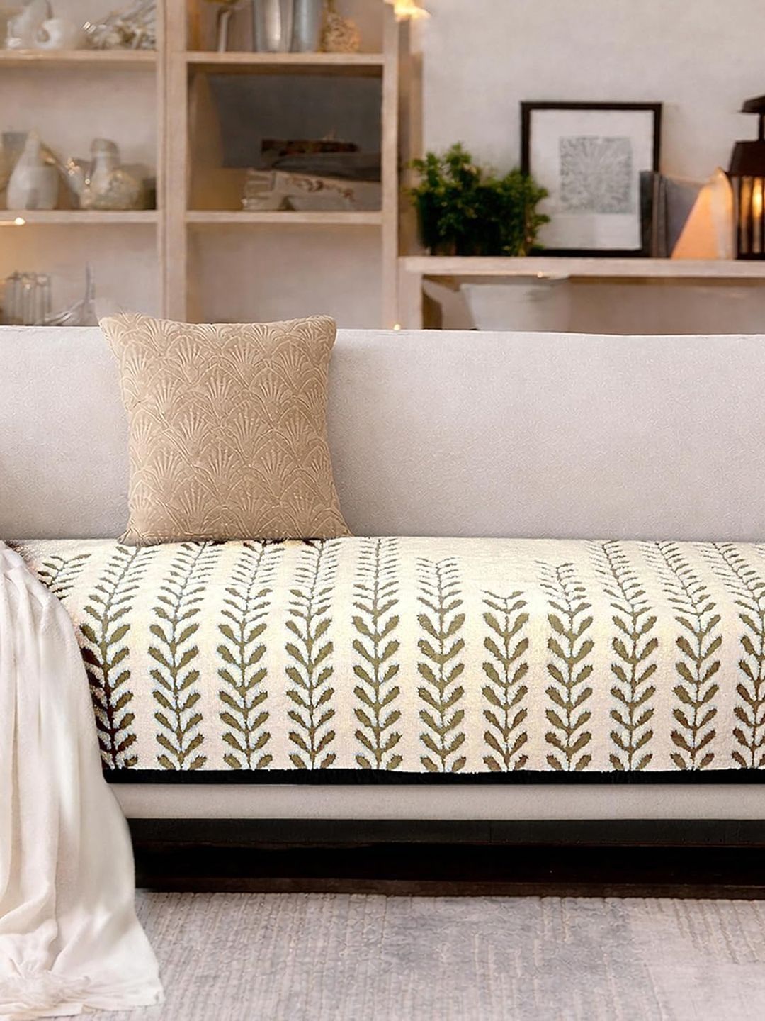 Cortina Beige & Cream-Coloured Printed 1 Piece Sofa Cover Without Arms-image-48
