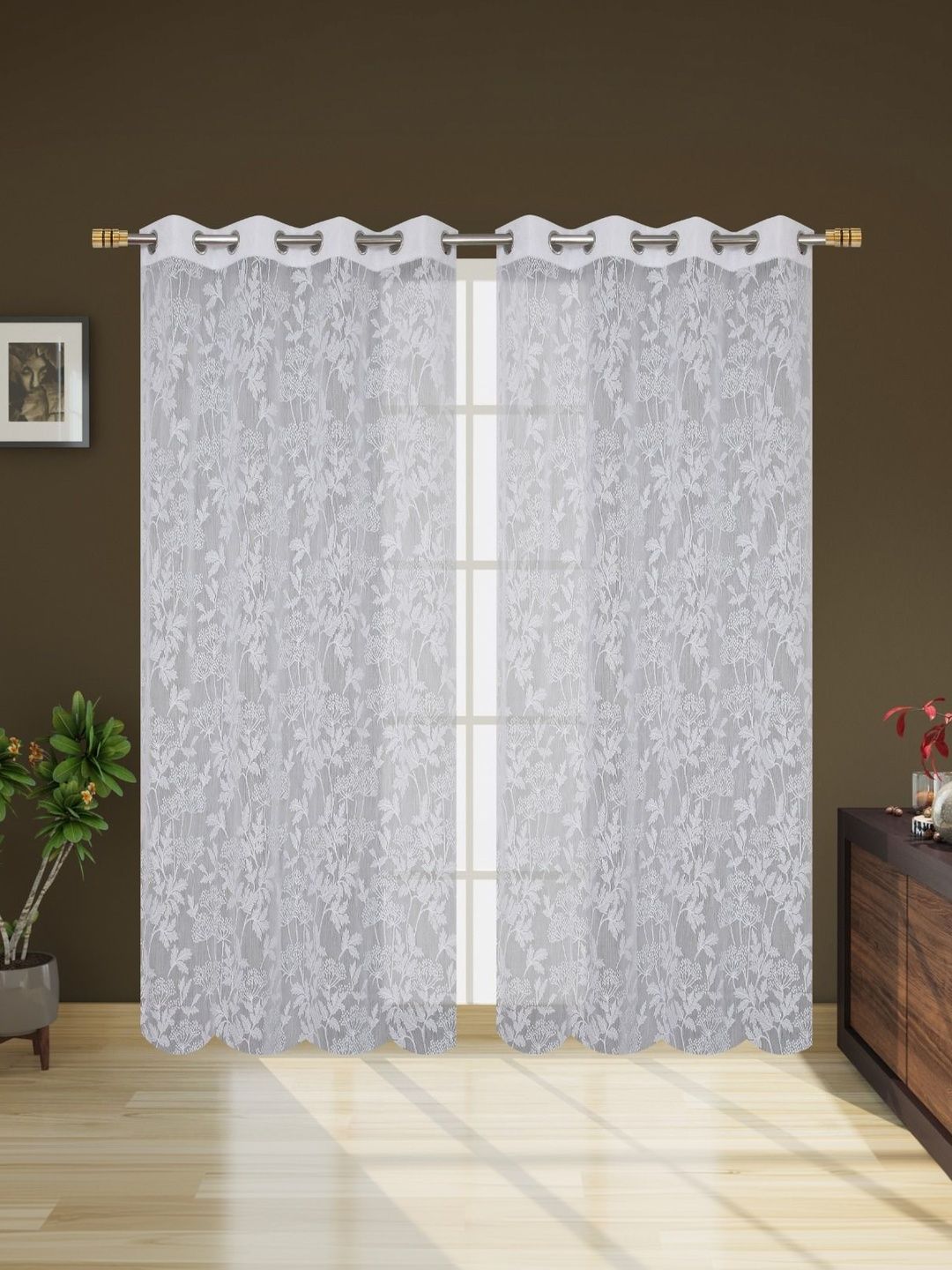 Vervique White Set of 2 Floral Sheer Window Curtain-image-34