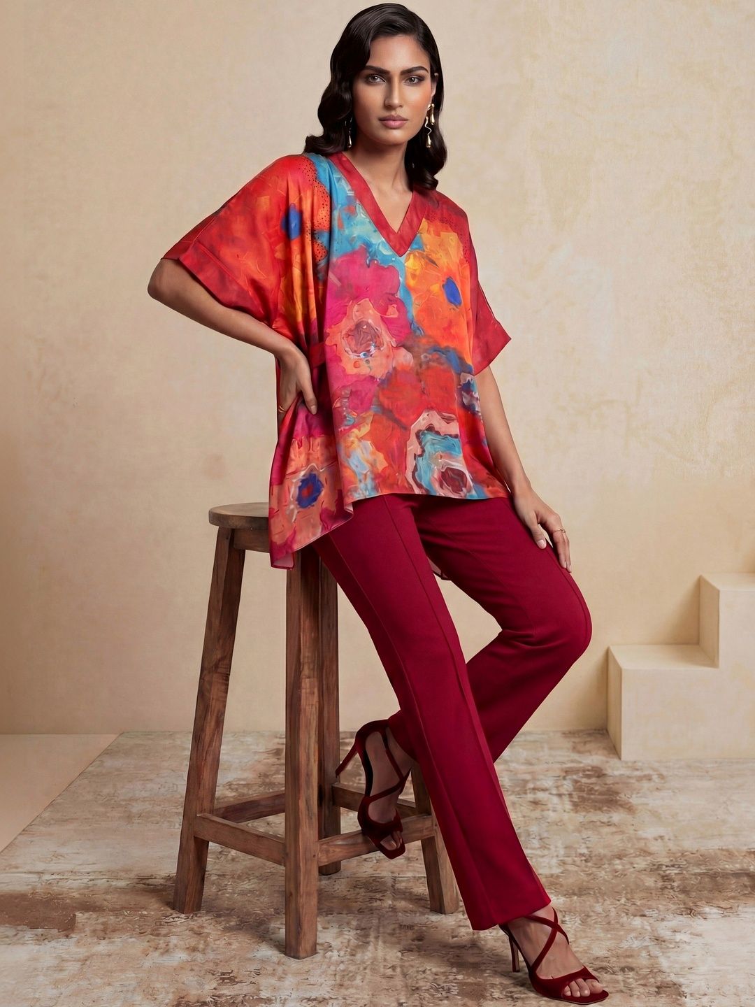 Satya Paul Floral Print Batwing Sleeve Kaftan Top-picture-56