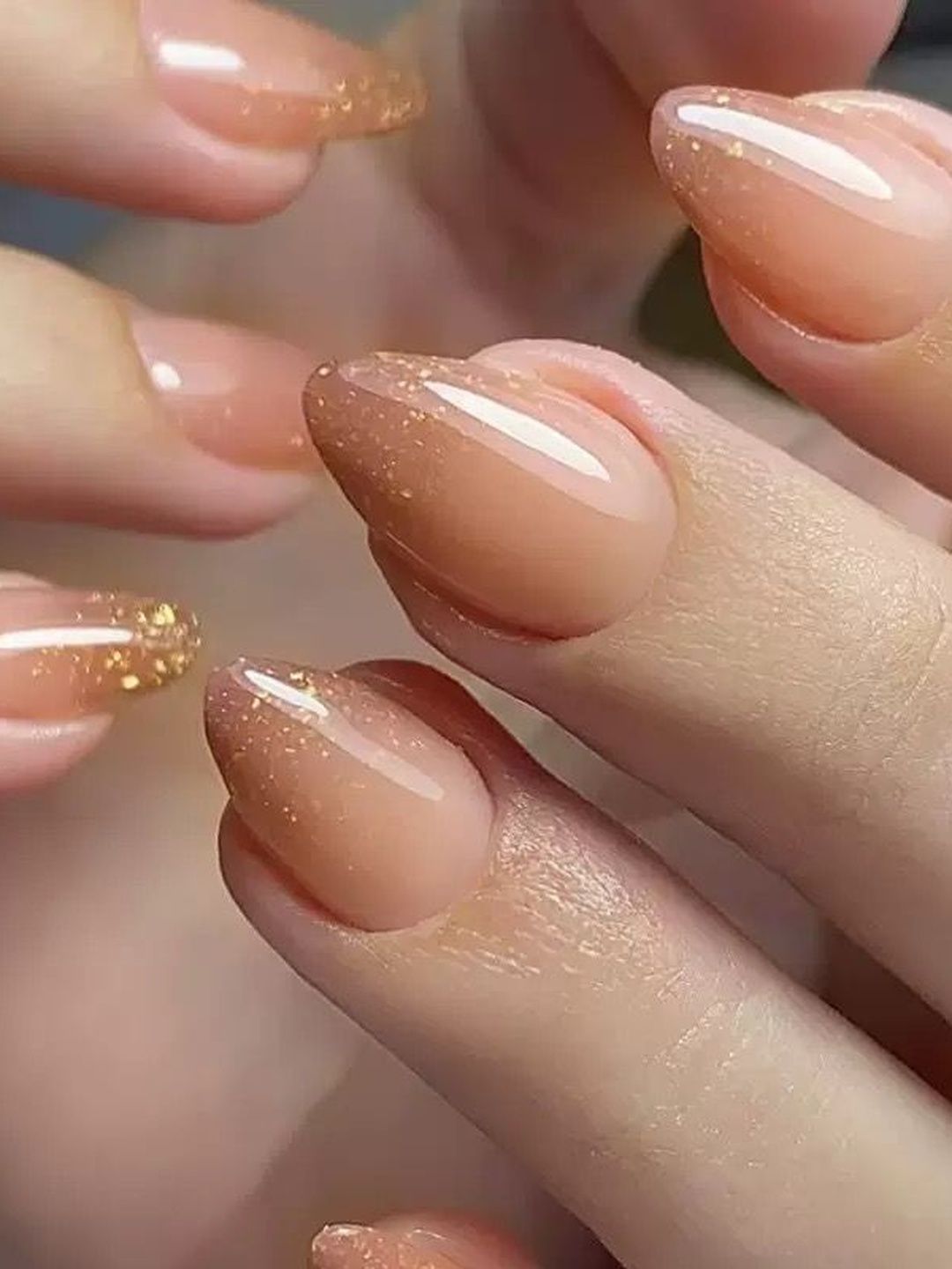 Vembley Set Of 30 Press On Reusable Artificial Nails - Nude Peach Glossy Glitter Tip-image-21