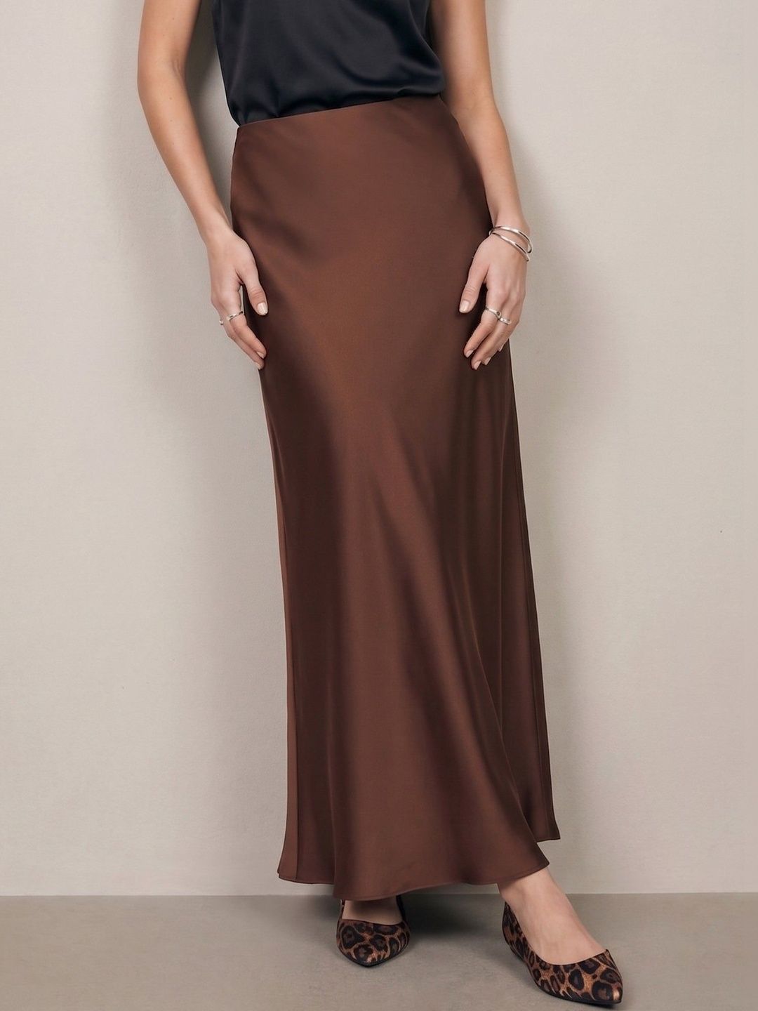 Outzidr Women Satin Maxi A-Line Skirt-picture-11