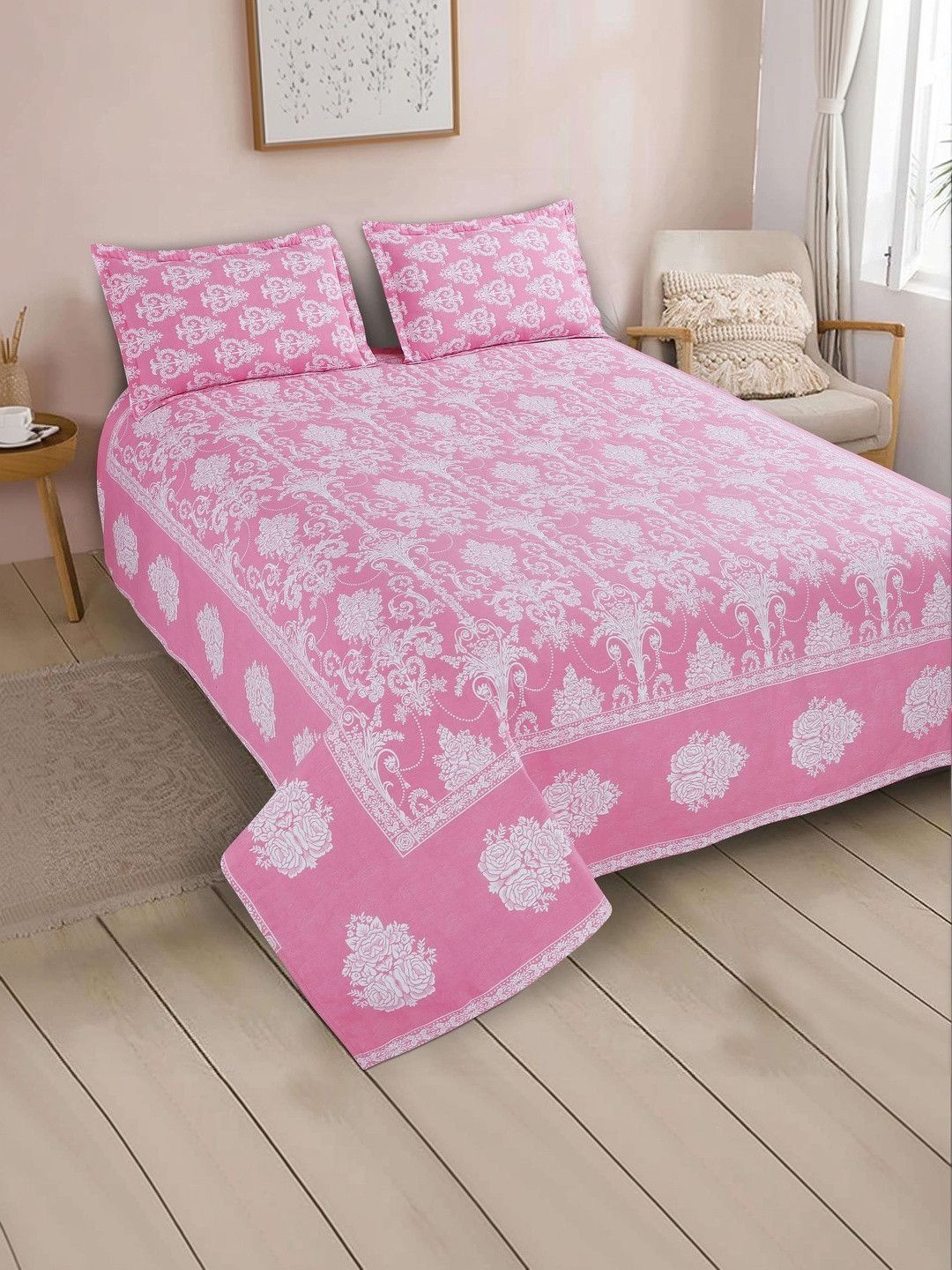 Victor Pink Floral Cotton Double Bed - King Bed Covers-picture-21
