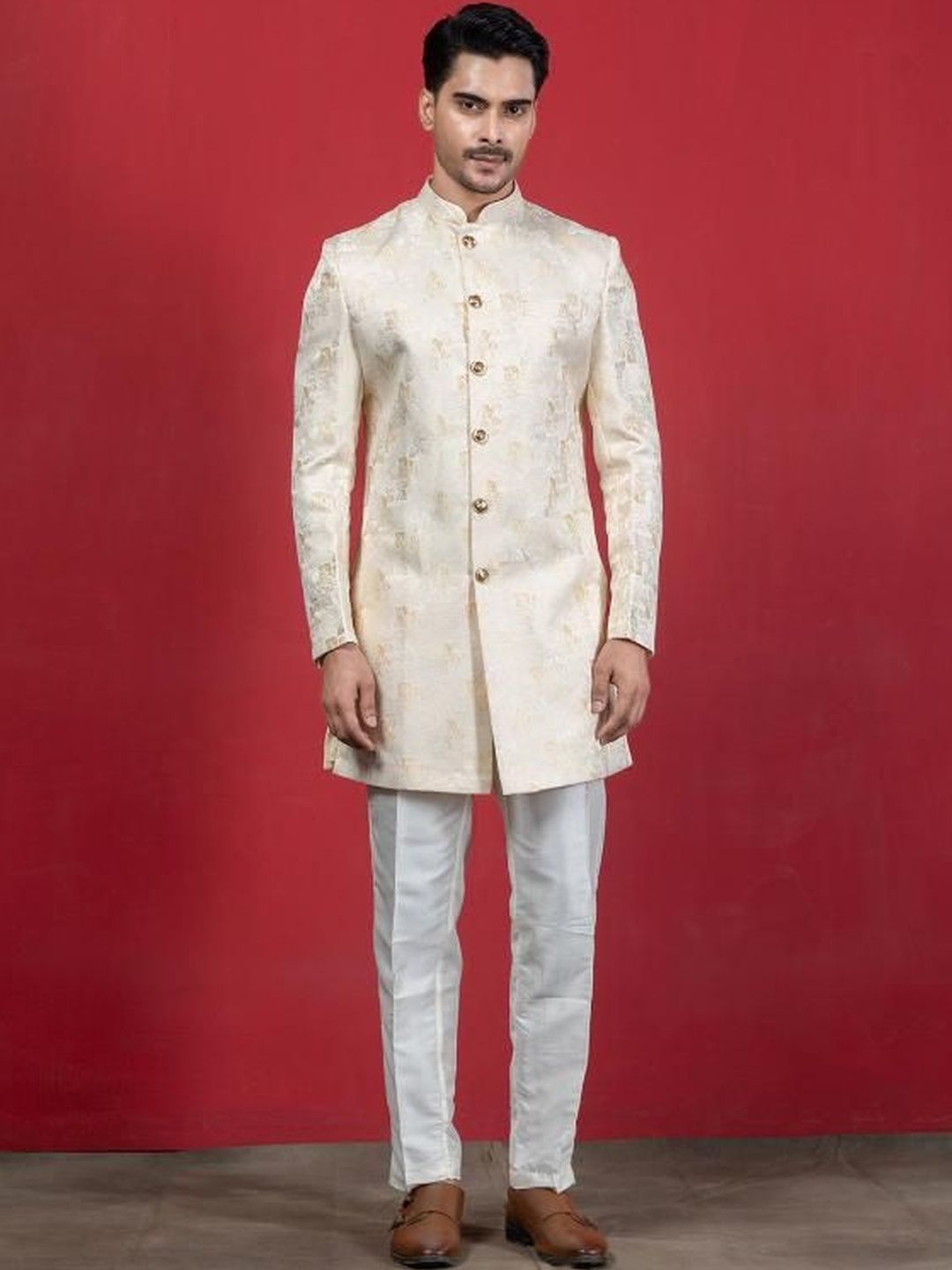 EKYAA Men Mandarin Collar Sherwani-picture-20