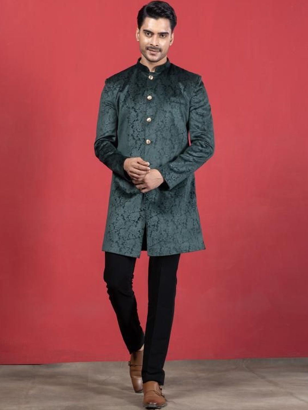EKYAA Men Mandarin Collar Sherwani-picture-39