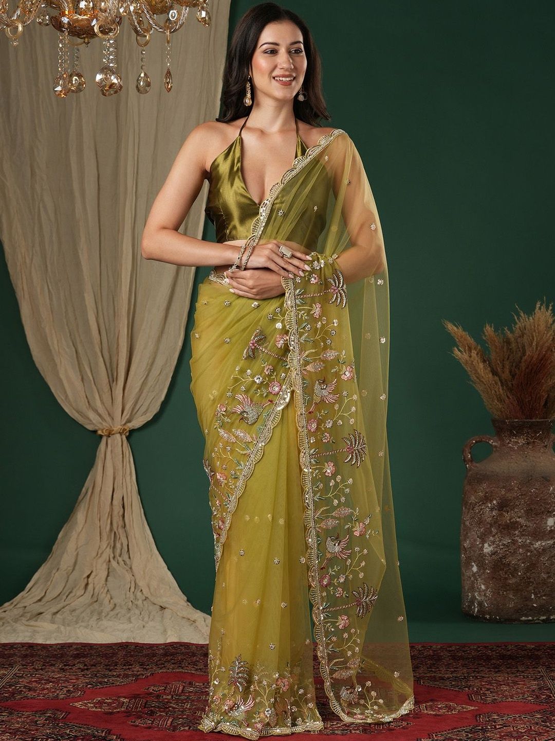 Saree mall Ethnic Motifs Embroidered Net Designer Sarees-picture-25