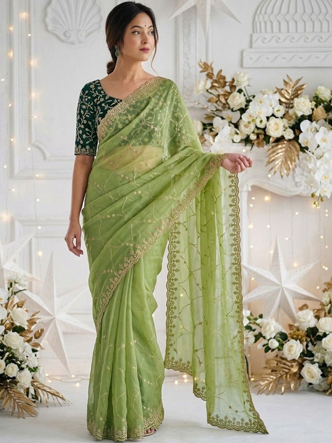 Satrani Floral Embroidered Pure Georgette Saree With Designer Blouse-picture-43