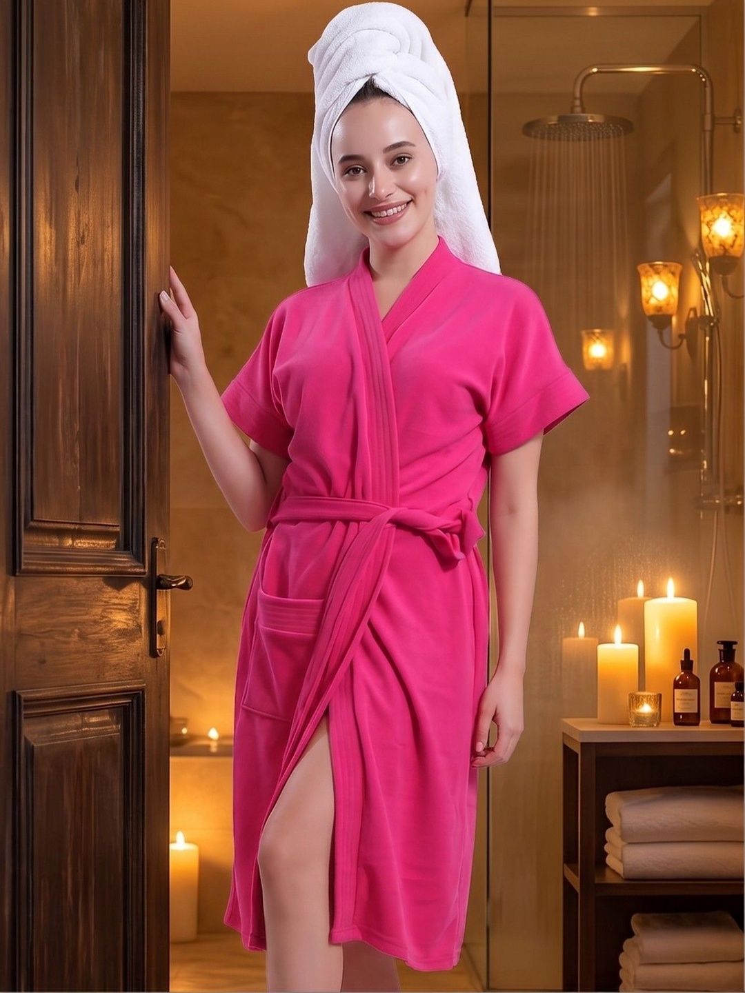 HotGown Cotton Knee Length Bath Robe & Wraps-picture-44