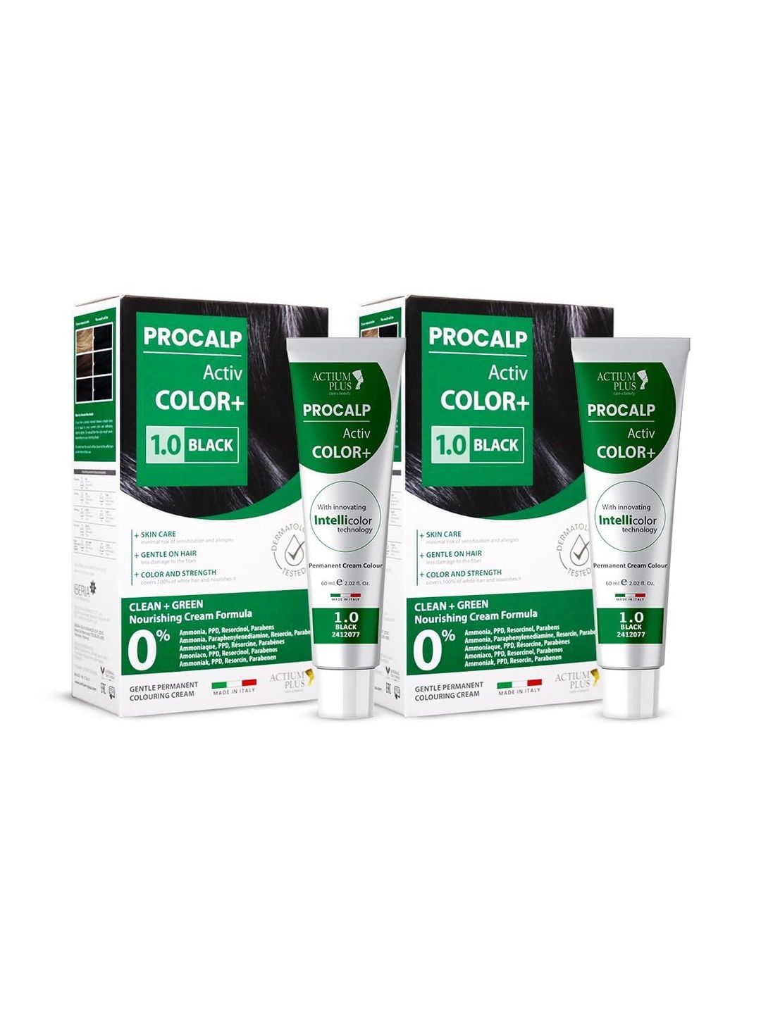 ACTIUM PLUS Set Of 2 Procalp Activ+ Permanent Hair Color - 60 ml Each - 1.0-Black-image-4