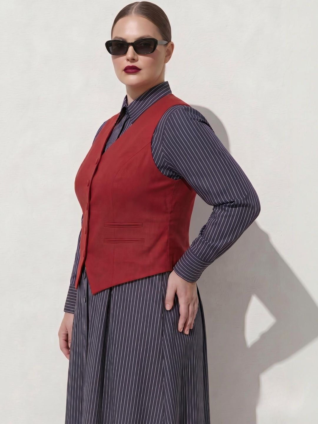 Virgio Pure Cotton V-Neck Button Plus Size Waistcoat-picture-10