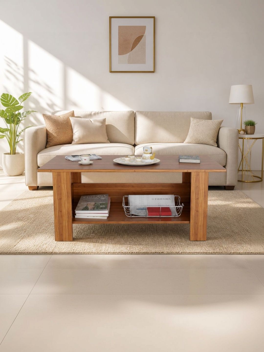 SPYDER CRAFT Brown Natural Stone Rectangle Coffee Table-image-2
