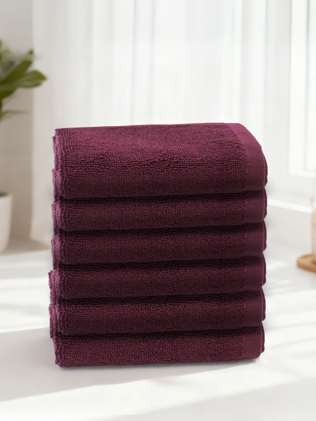 ZAHYA 6-Pcs Burgundy 553 GSM Face Towels-image-18