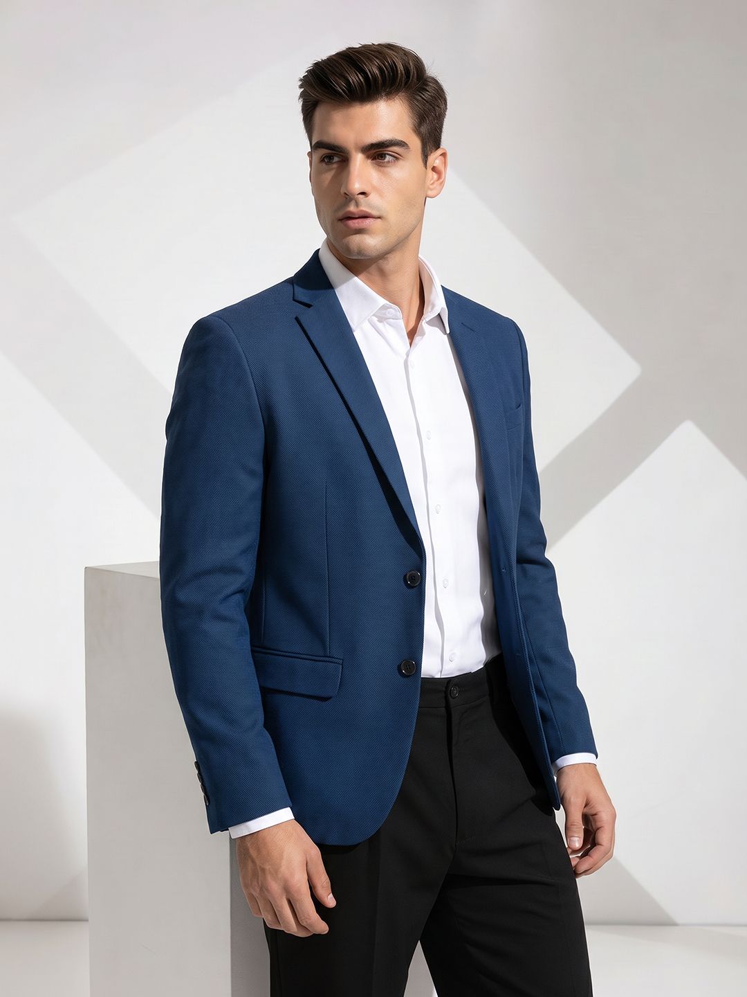 INVICTUS Slim Fit Textured Notched Lapel Single Breasted Formal Blazer-picture-57