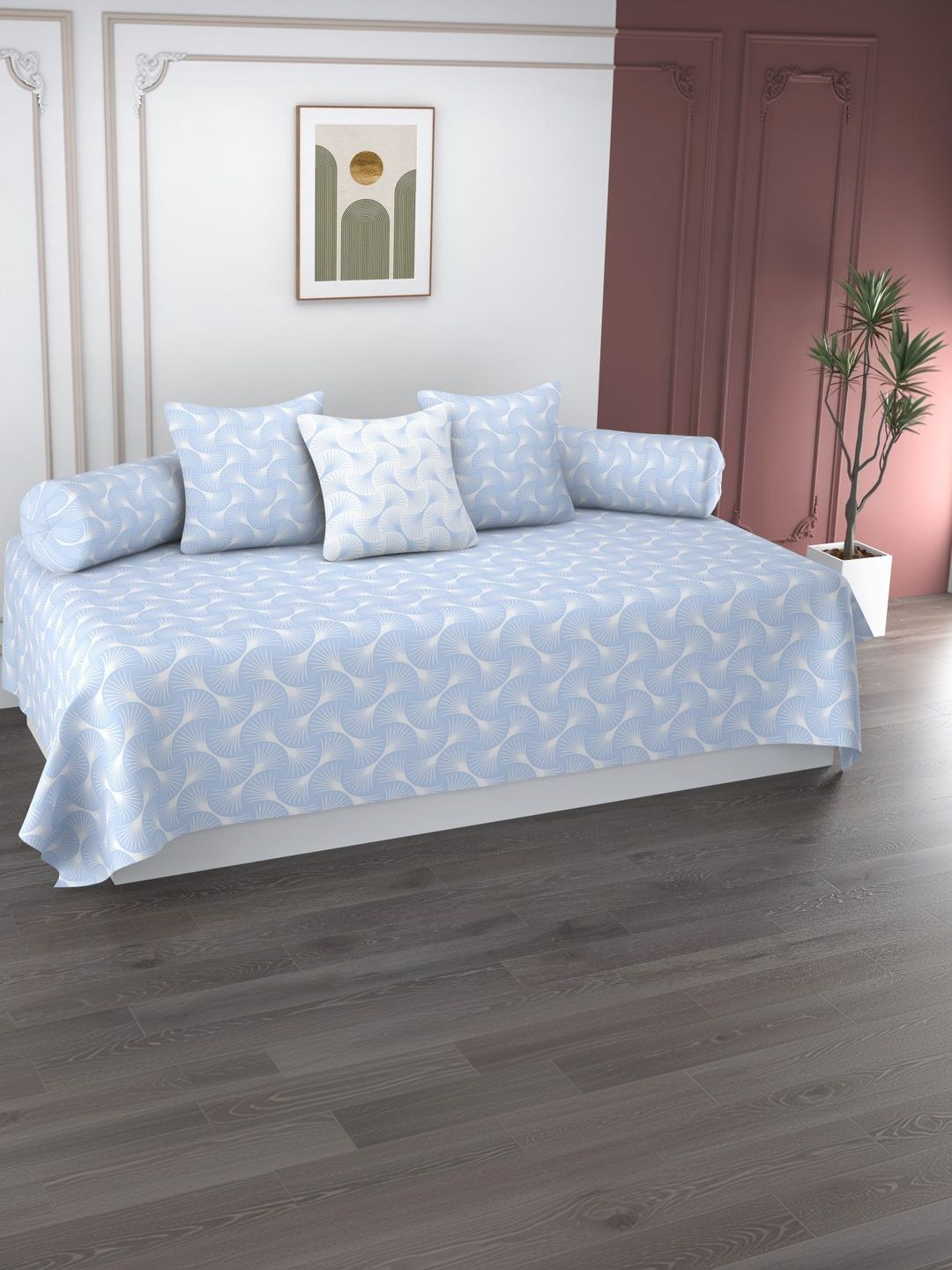 Apala 6-Pcs Blue Printed Microfiber Diwan Set-image-23